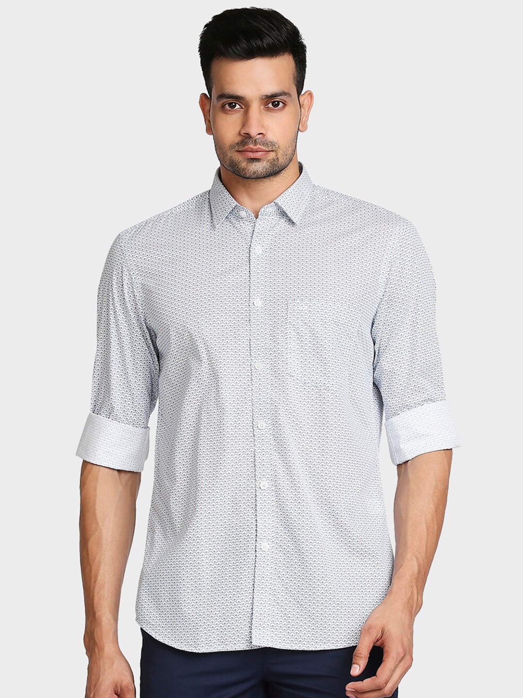 

ColorPlus Men White Tailored Fit Printed Casual Cotton Shirt