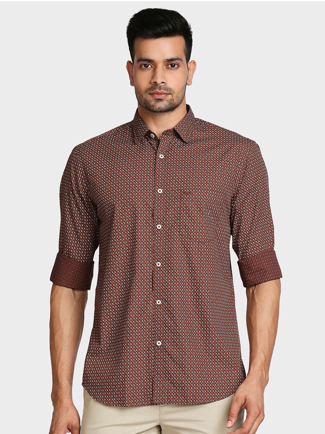 

ColorPlus Men Maroon Tailored Fit Printed Casual Cotton Shirt
