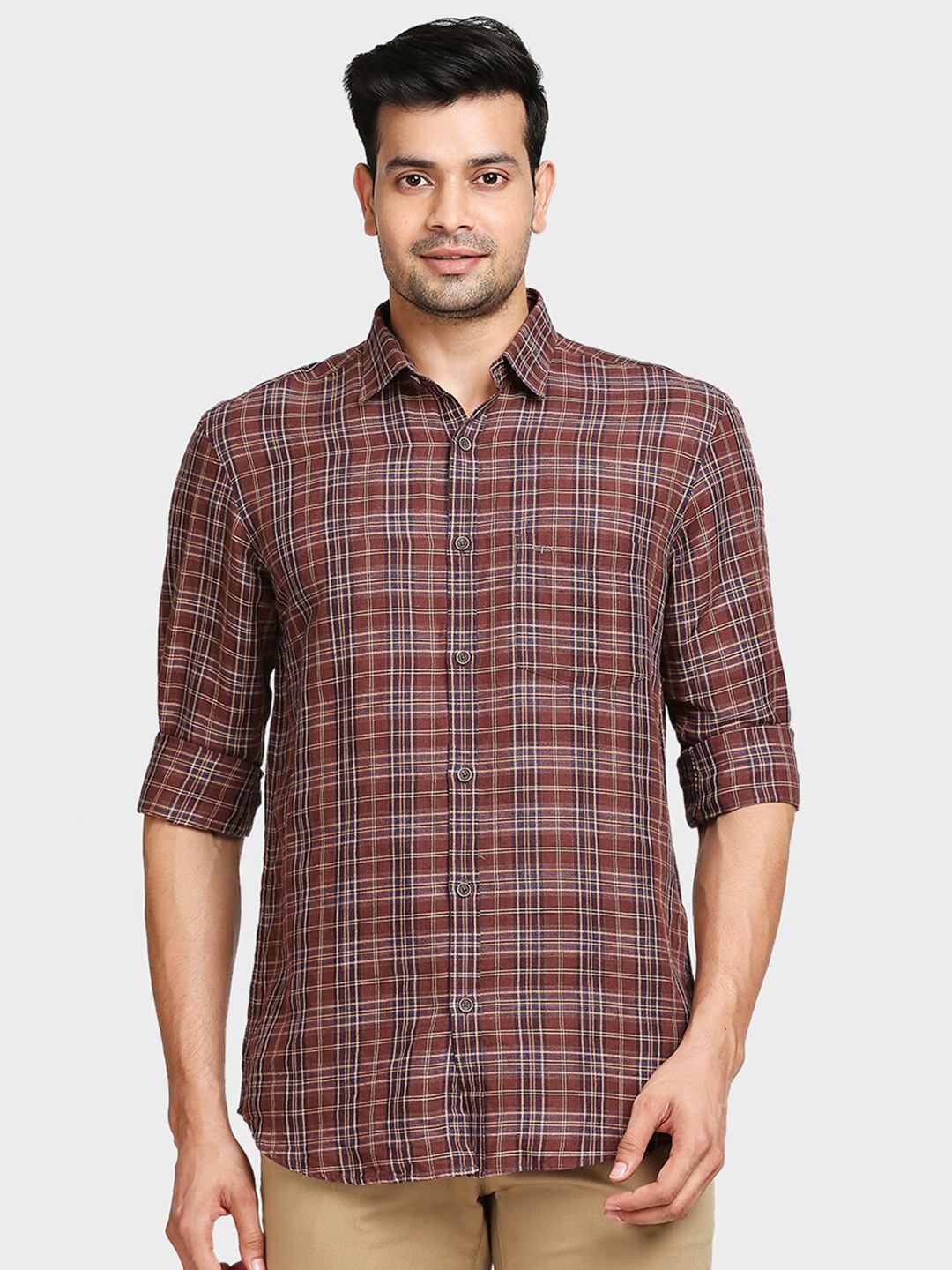 

ColorPlus Men Brown Tailored Fit Tartan Checks Checked Casual Shirt