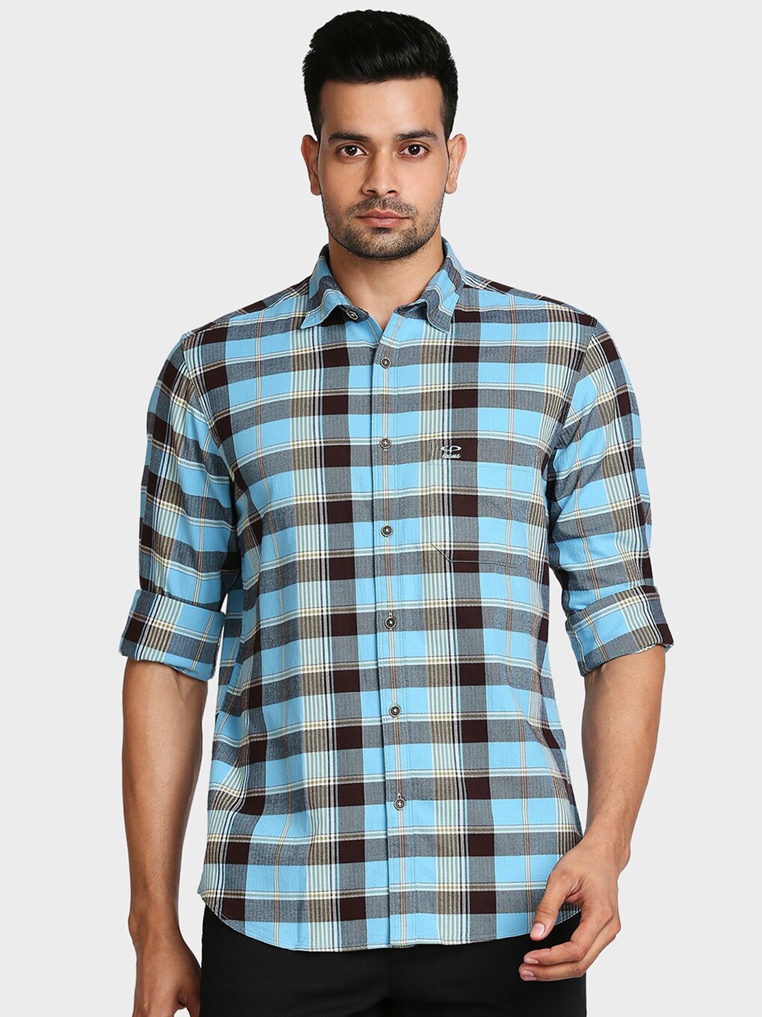 

ColorPlus Men Blue Tailored Fit Checked Casual Cotton Shirt
