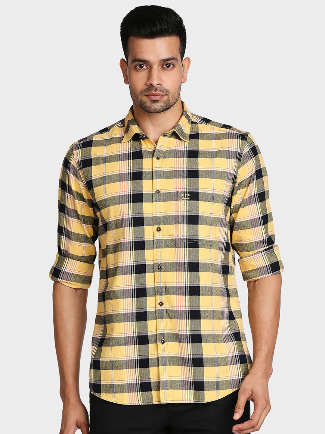 

ColorPlus Men Yellow Tailored Fit Checked Casual Shirt