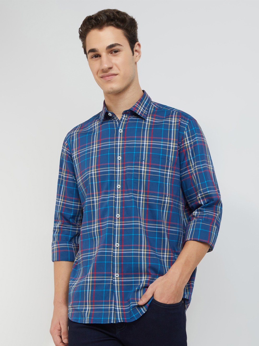 

ColorPlus Men Blue Tailored Fit Tartan Checks Checked Casual Shirt
