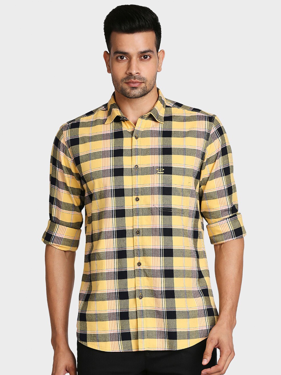 

ColorPlus Men Yellow Tailored Fit Tartan Checks Checked Casual Shirt