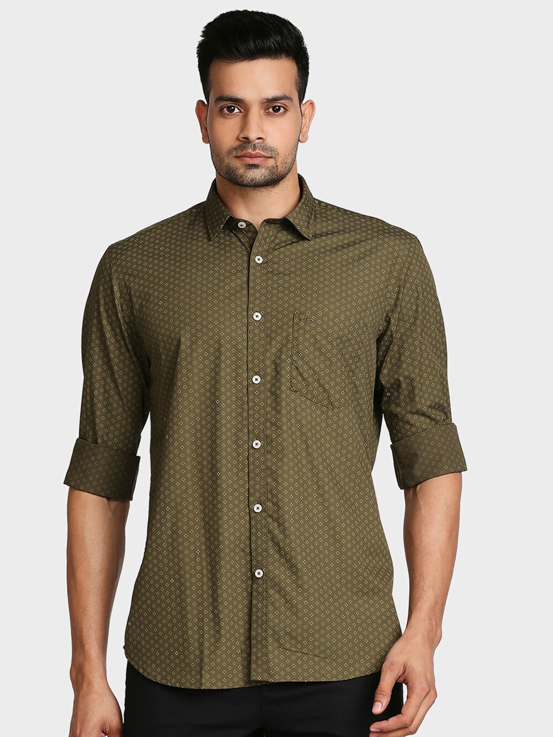 

ColorPlus Men Olive Green Tailored Fit Printed Casual Shirt
