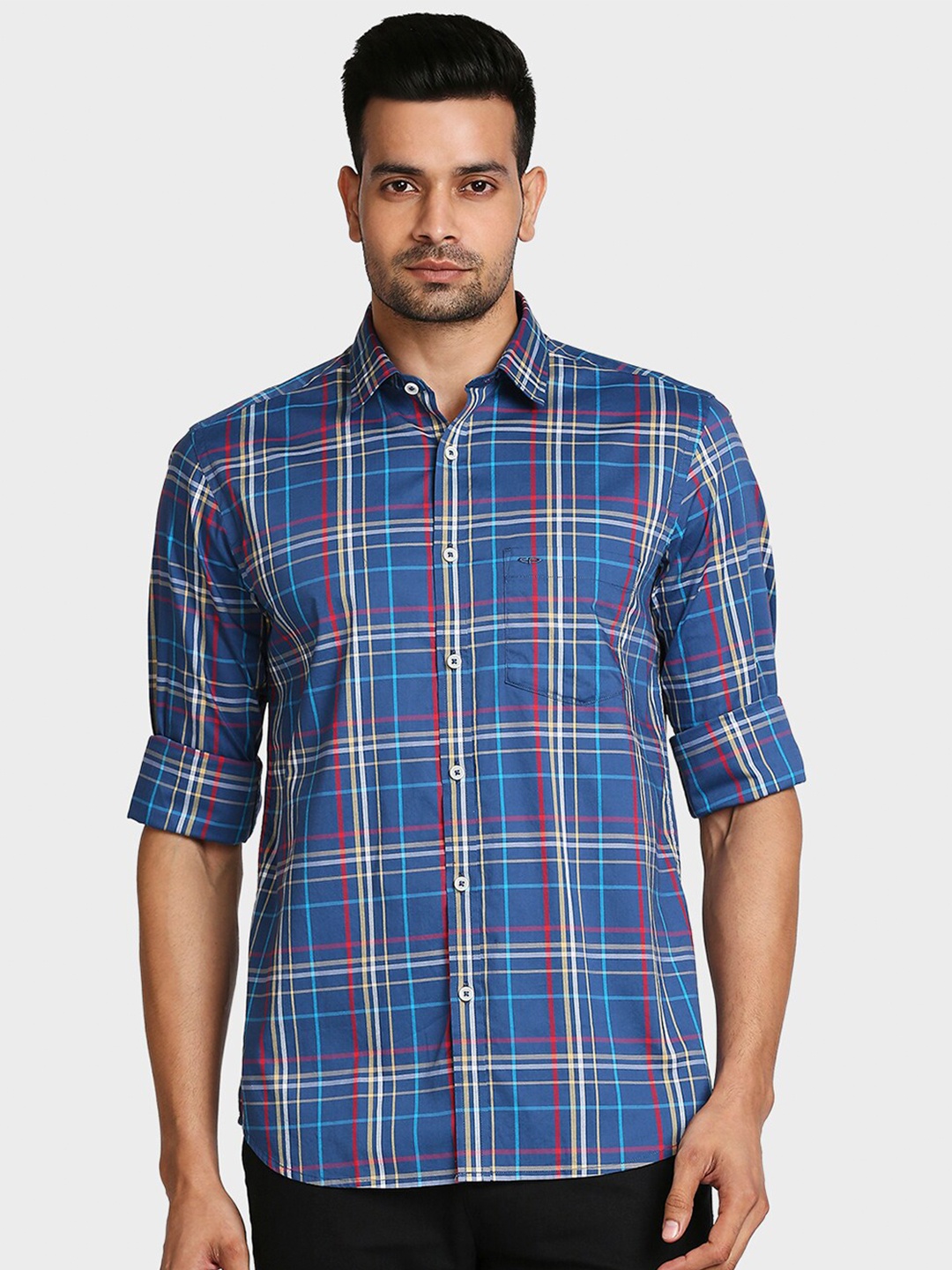 

ColorPlus Men Blue Tailored Fit Tartan Checks Checked Casual Shirt