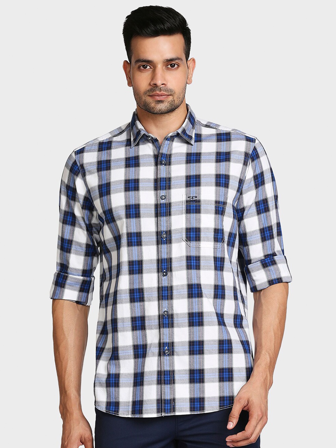 

ColorPlus Men Blue Tailored Fit Checked Casual Shirt