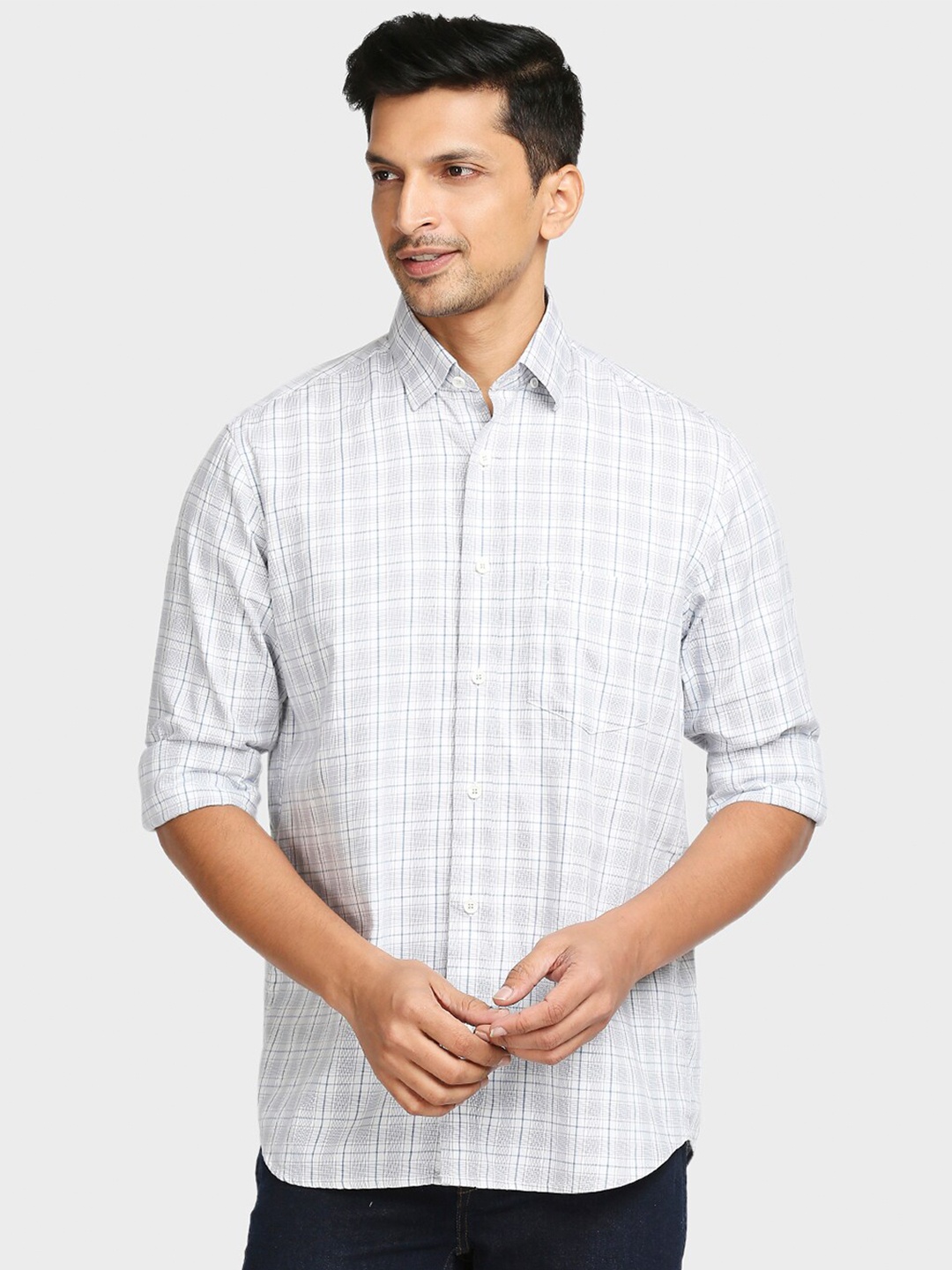 

ColorPlus Men Grey Tailored Fit Tartan Checks Checked Casual Shirt