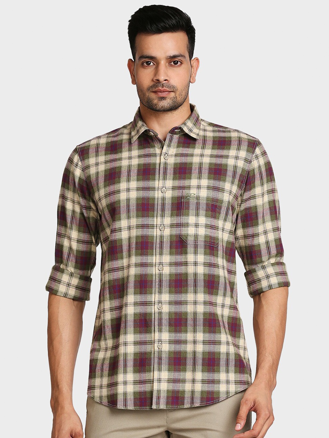 

ColorPlus Men Green Tailored Fit Tartan Checks Checked Casual Shirt