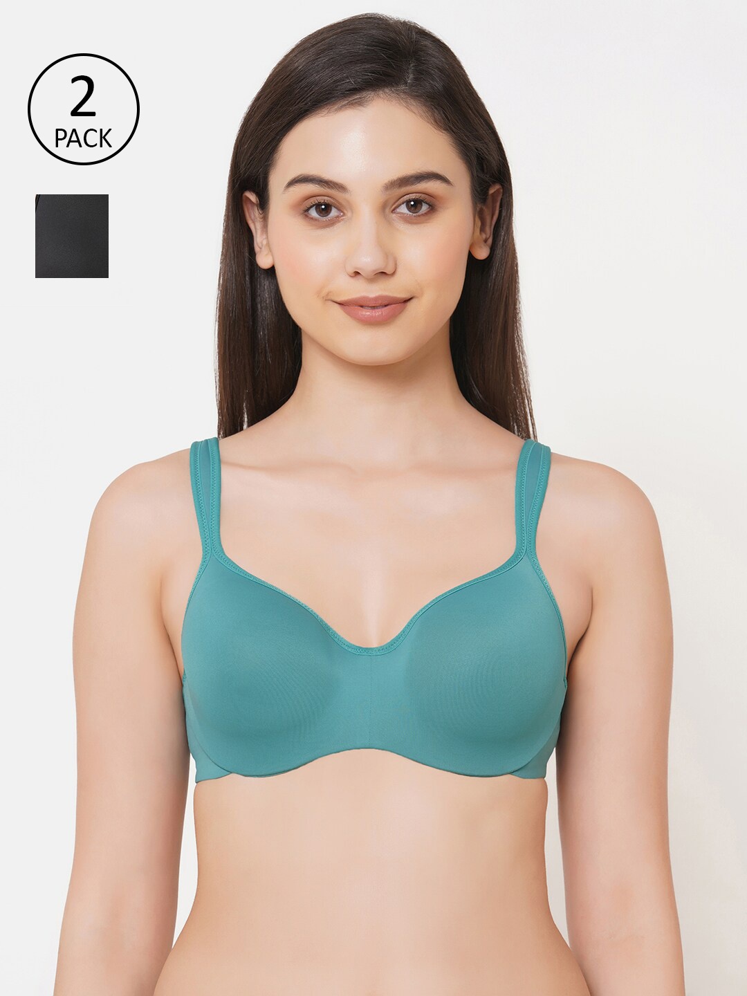 

SOIE Women Full Coverage Padded Wired Sweetheart Neckline Seamless Cups Bra-Pack of 2, Teal