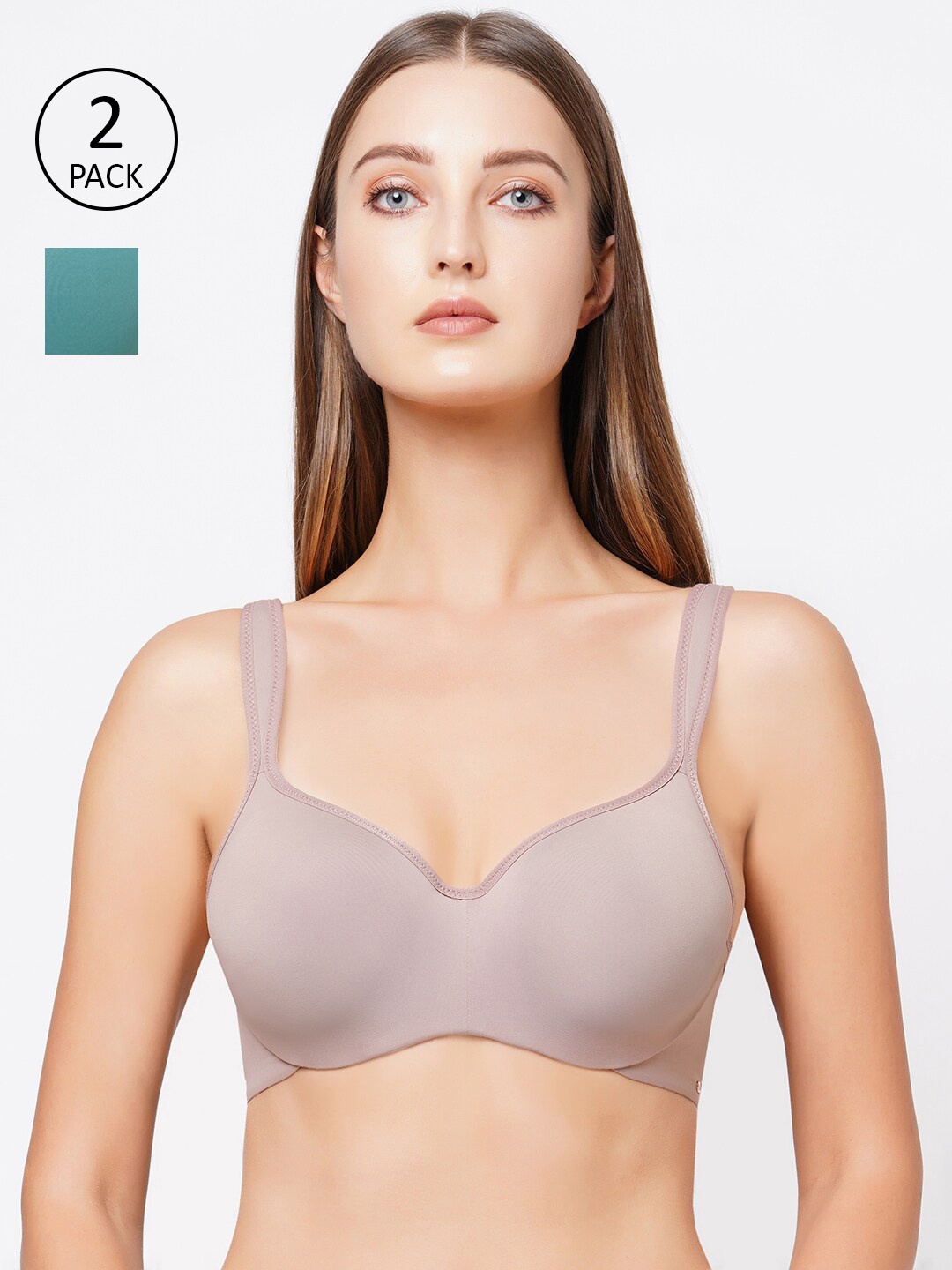 

SOIE Pack of 2 Full Coverage Padded Wired Sweetheart Neckline Seamless Cups Bra, Teal