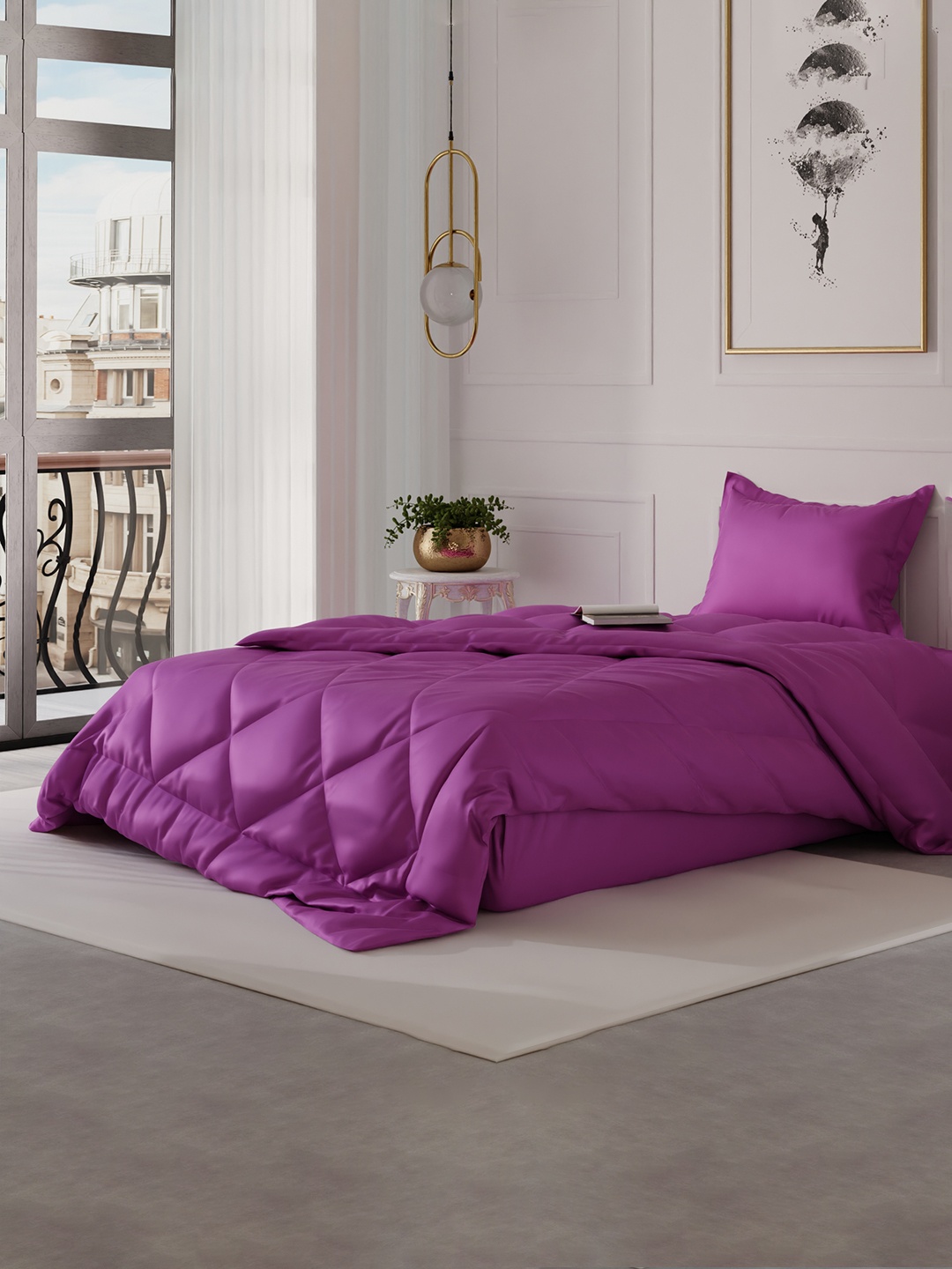 

Stoa Paris Date Night Collection Purple Solid AC Room 150 GSM Single Bed Satin Comforter
