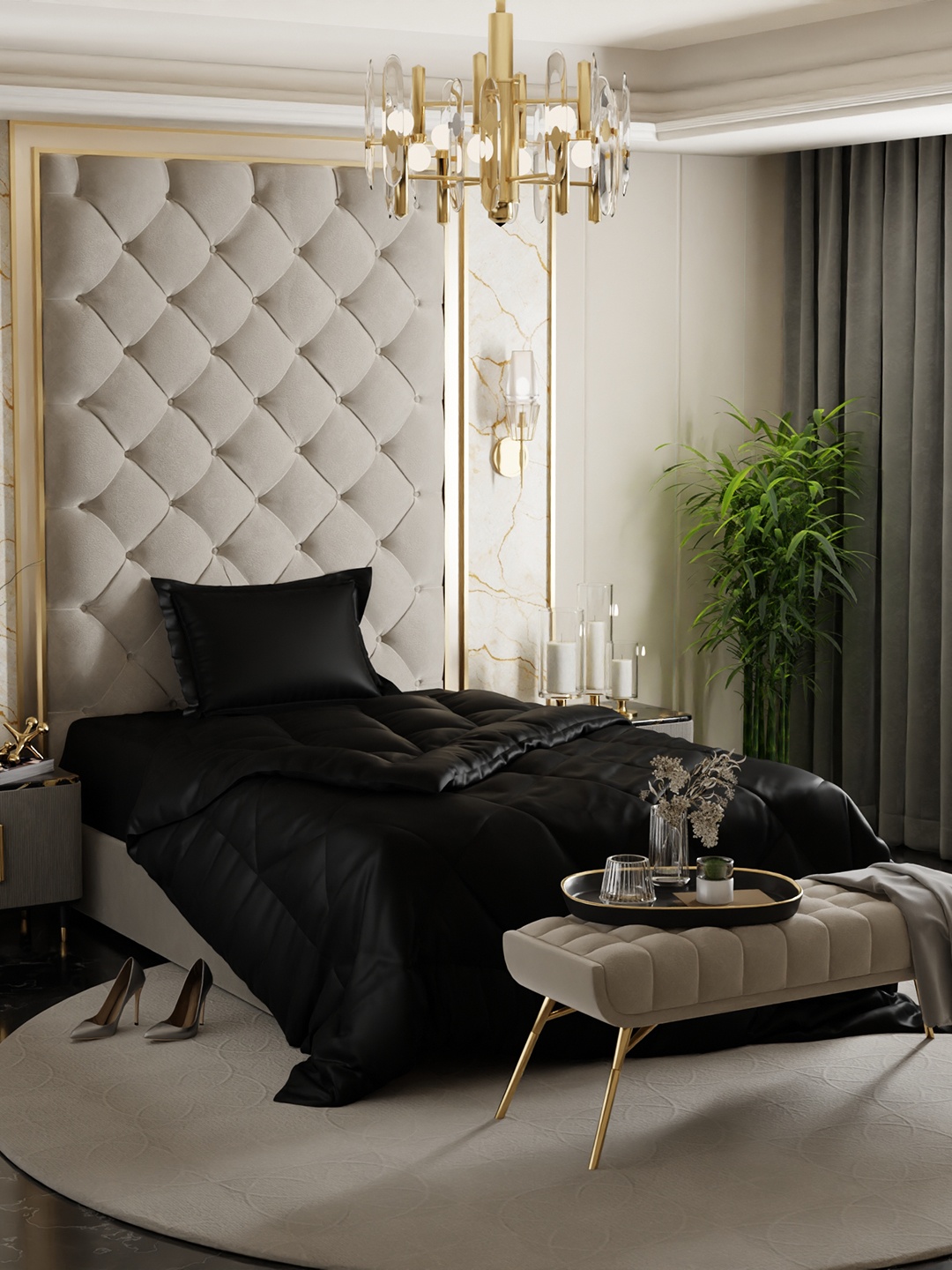 

Stoa Paris Date Night Collection Black Solid AC Room 150 GSM Single Bed Satin Comforter