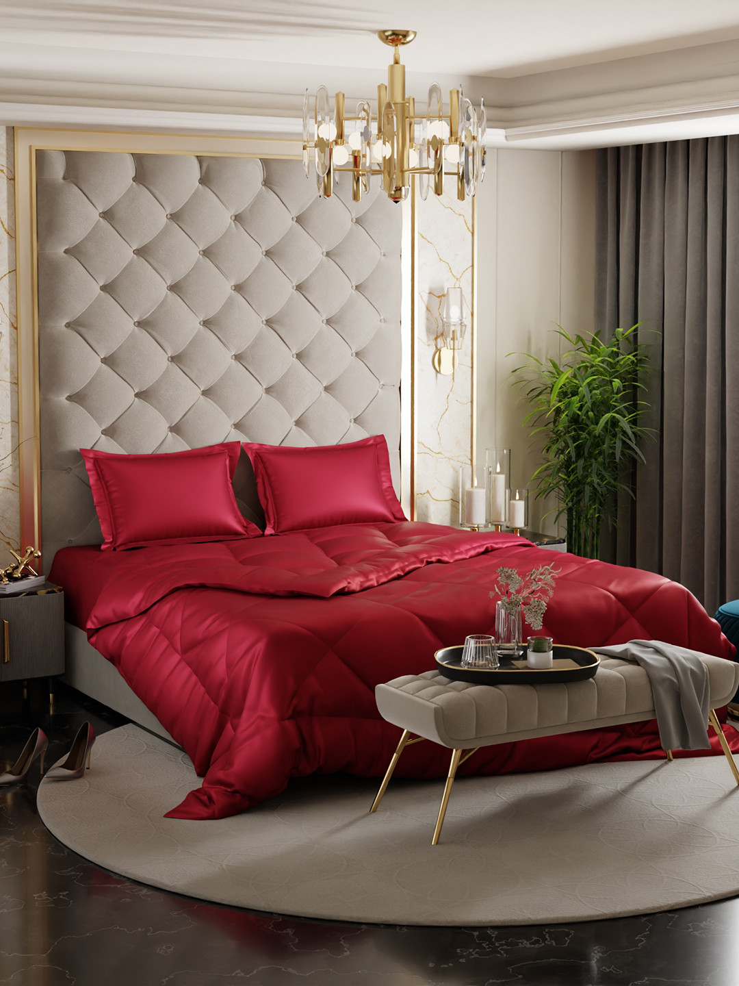 

Stoa Paris Date Night Collection Red Solid AC Room 150 GSM Double Bed Satin Comforter