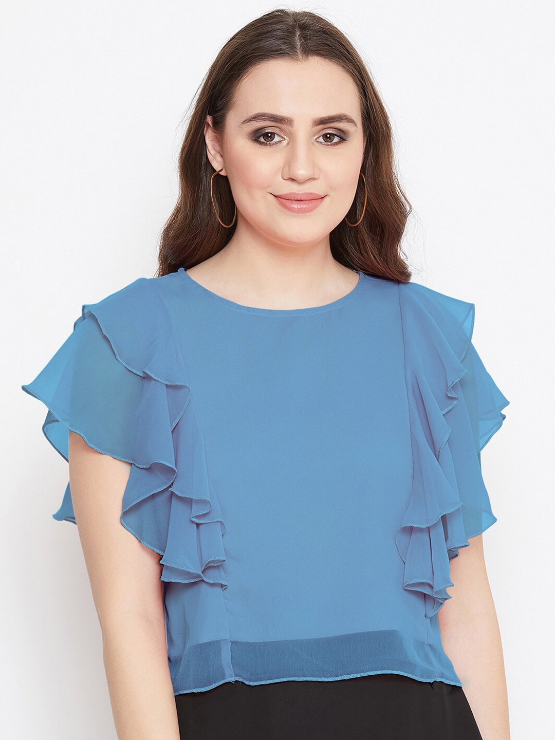 

Bitterlime Blue Ruffles Top