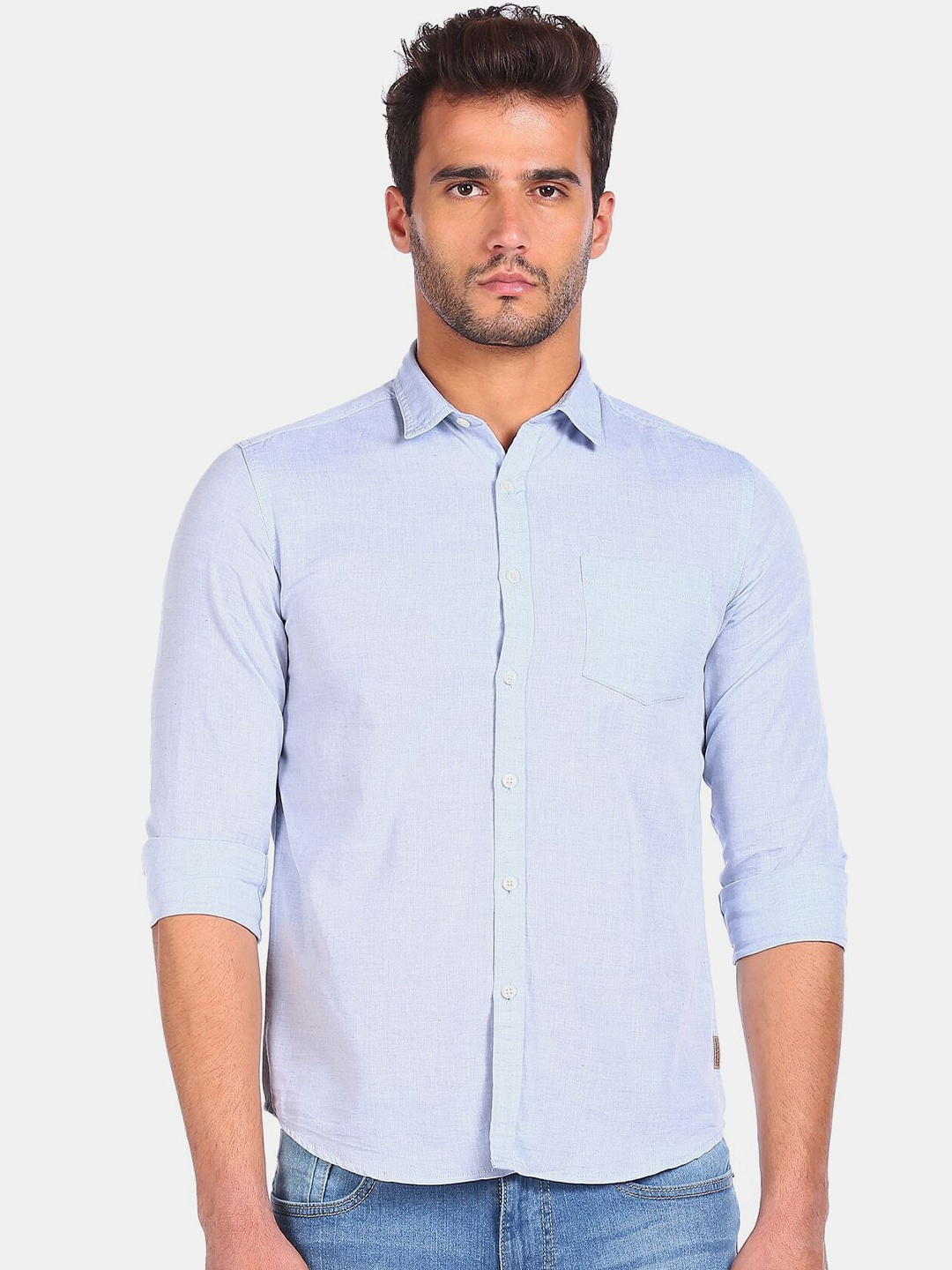 

Flying Machine Men Blue Pure Cotton Casual Shirt