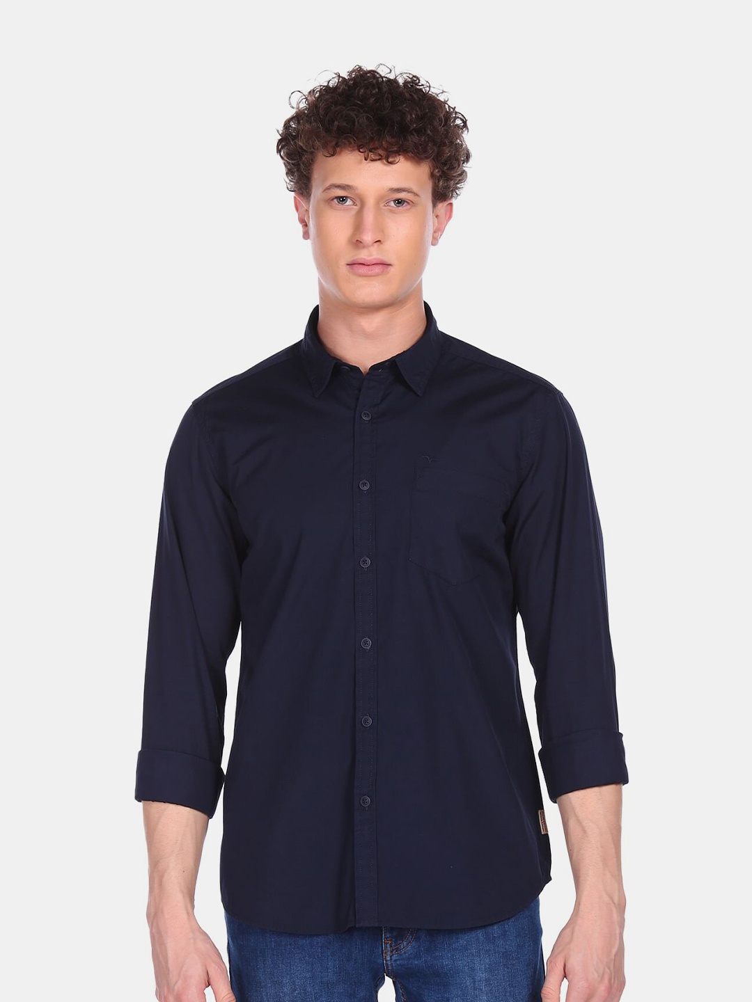 

Flying Machine Men Blue Opaque Casual Shirt
