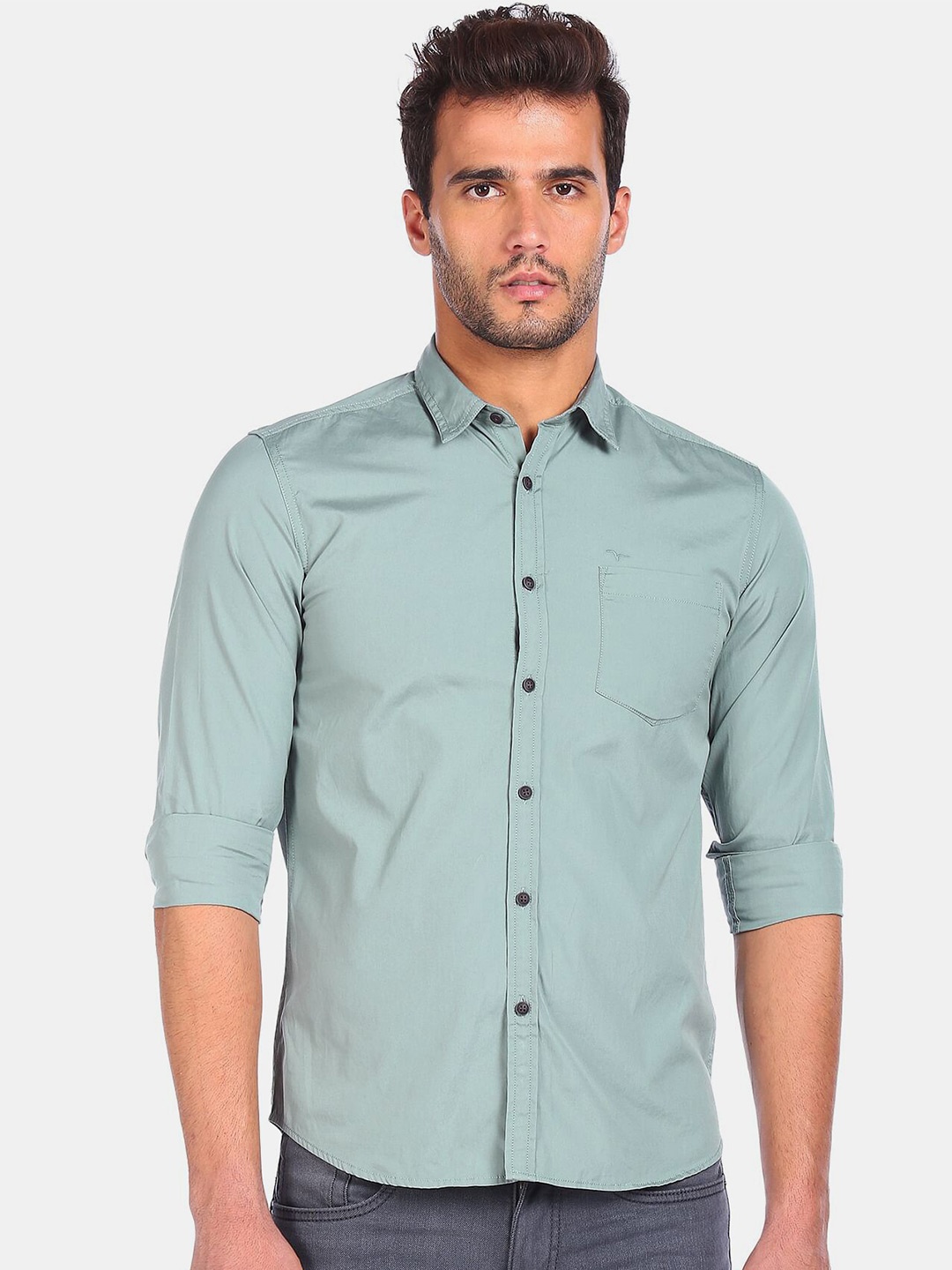 

Flying Machine Men Green Pure Cotton Casual Shirt