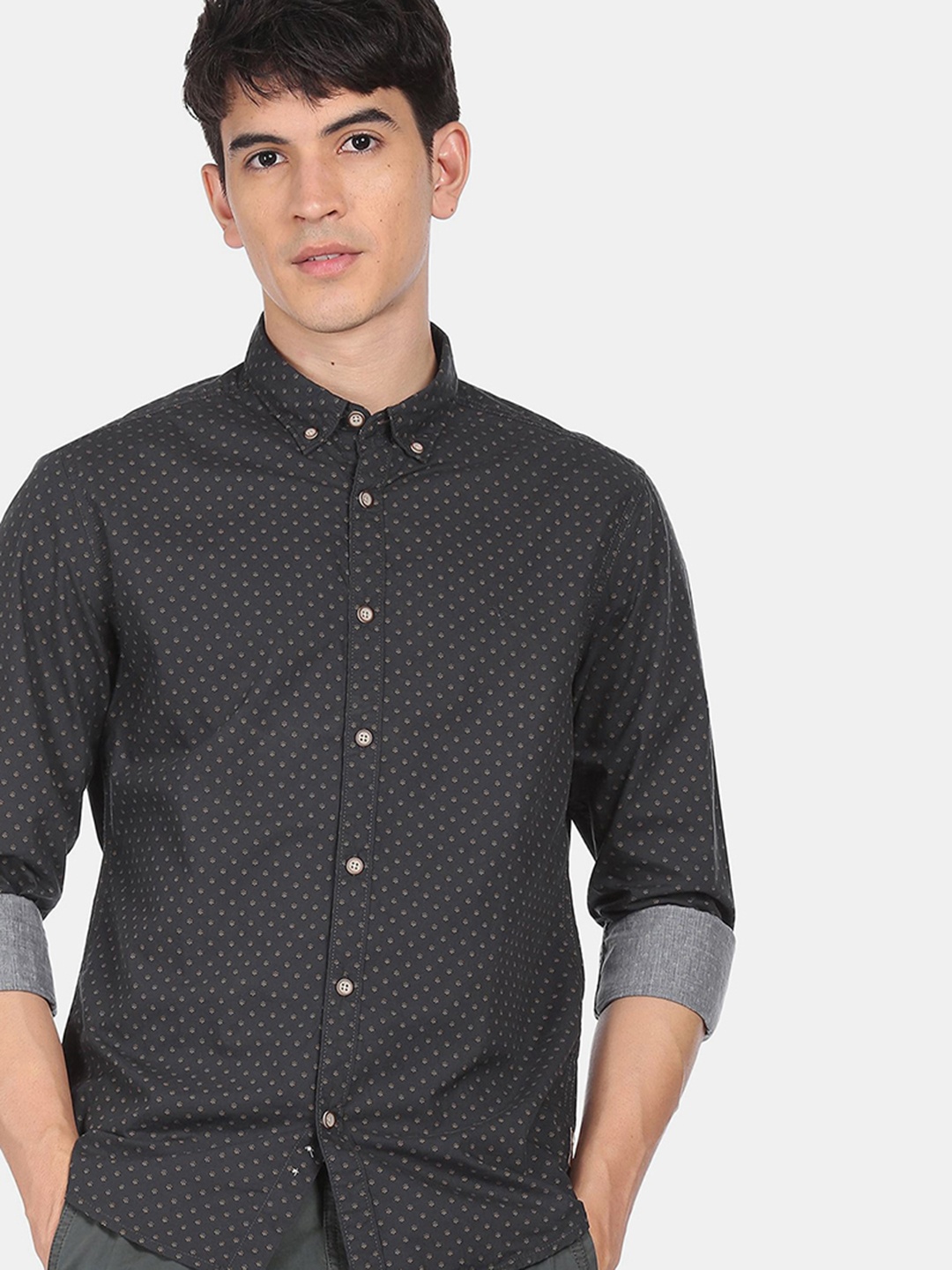 

Flying Machine Men Black Printed Casual Cotton Shirt