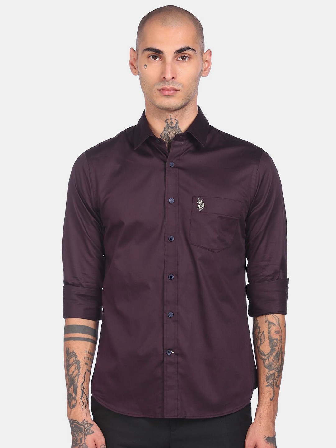 

U S Polo Assn Men Purple Opaque Casual Shirt