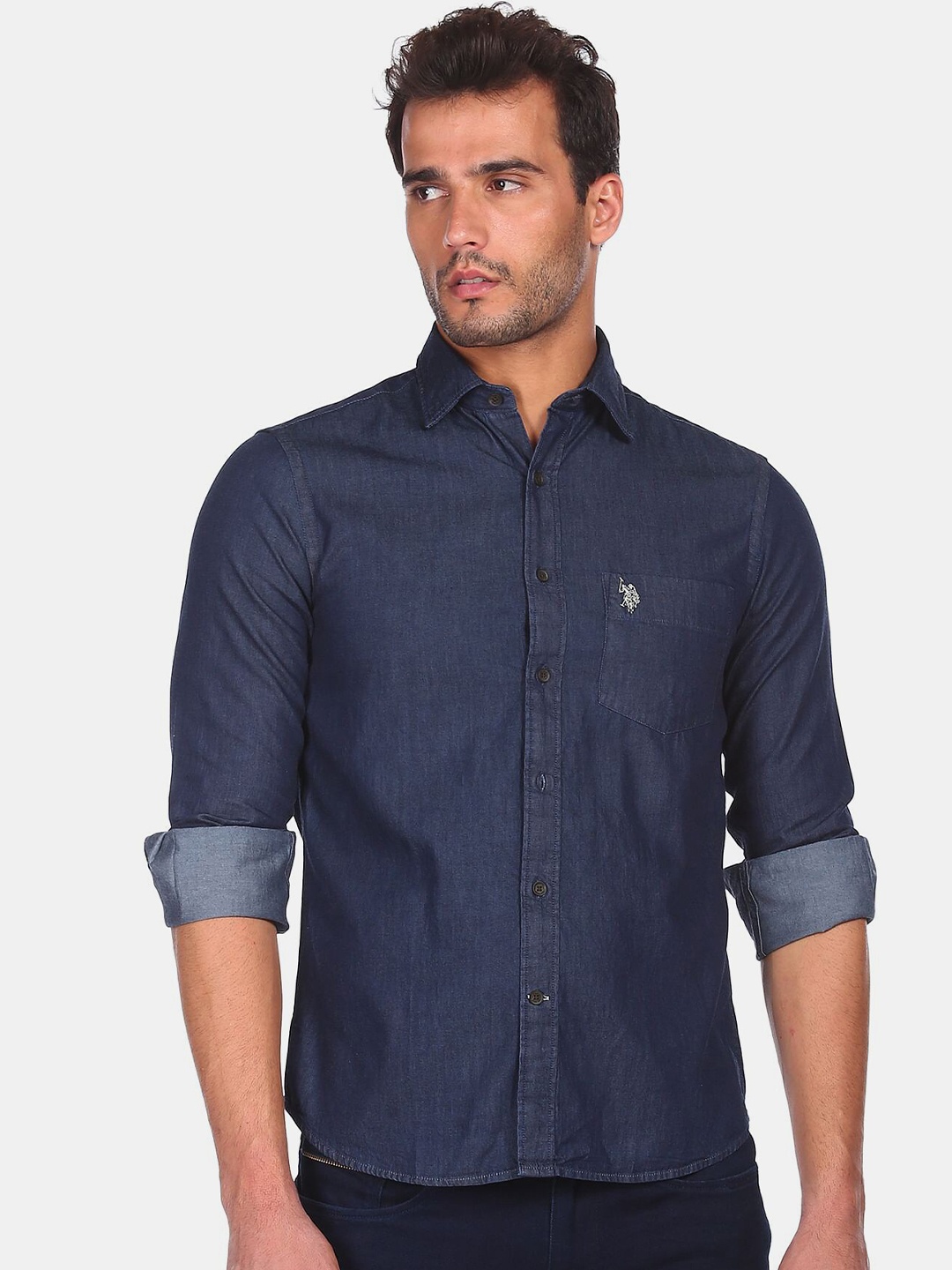 

U S Polo Assn Men Blue Casual Cotton Shirt