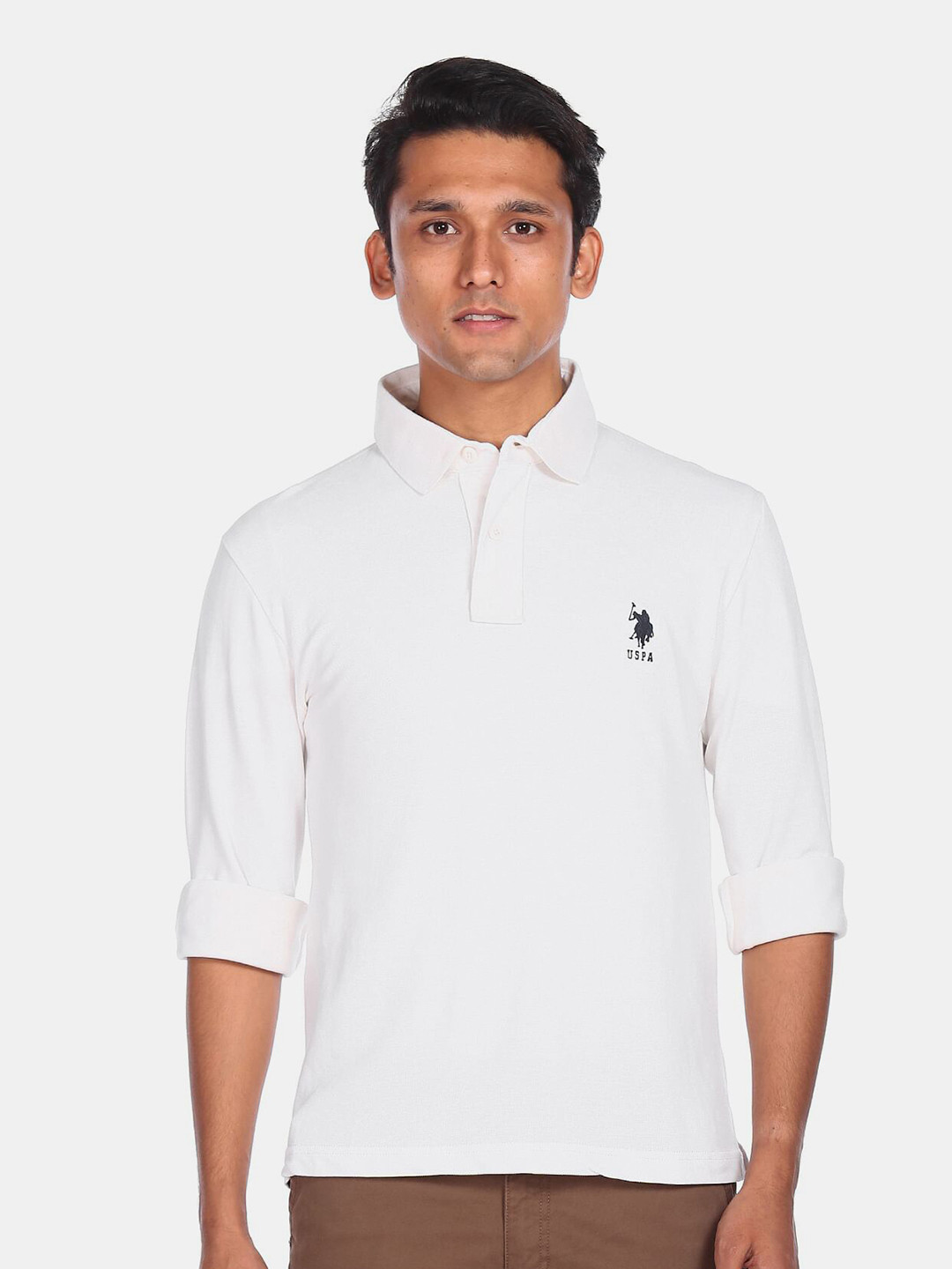 

U S Polo Assn Men White Pure Cotton Polo Collar T-shirt