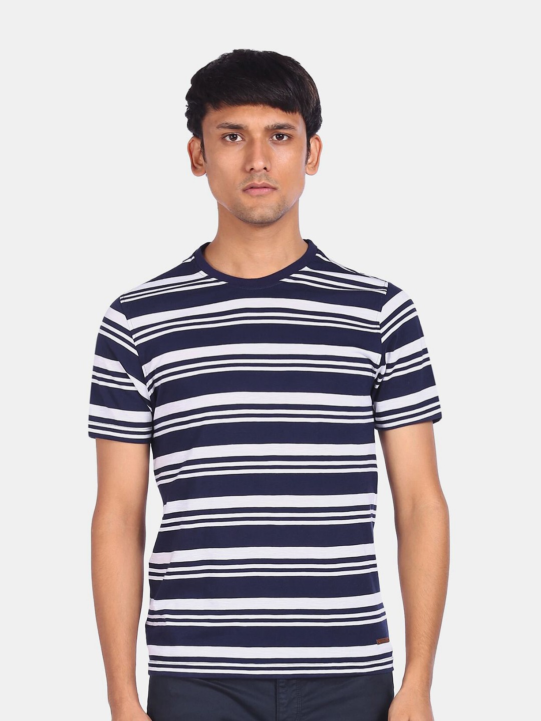 

Cherokee Men Blue Striped Cotton T-shirt