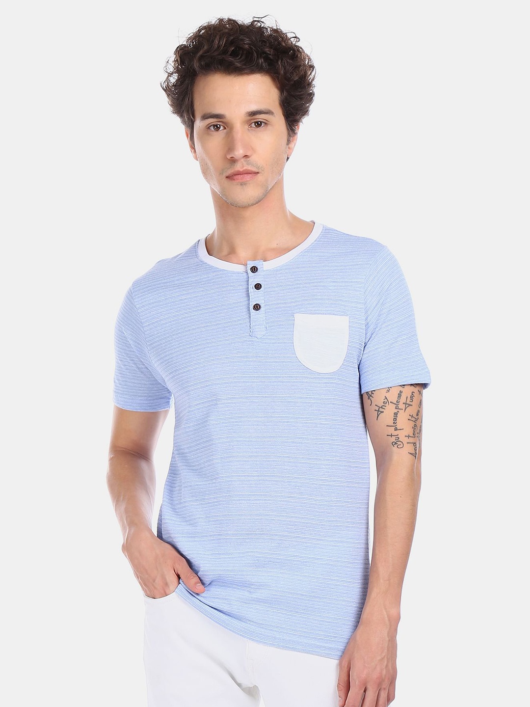 

Cherokee Men Blue Henley Neck Pure Cotton T-shirt
