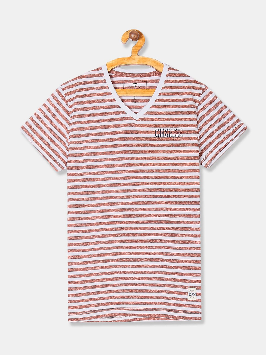 

Cherokee Men Red Striped V-Neck T-shirt