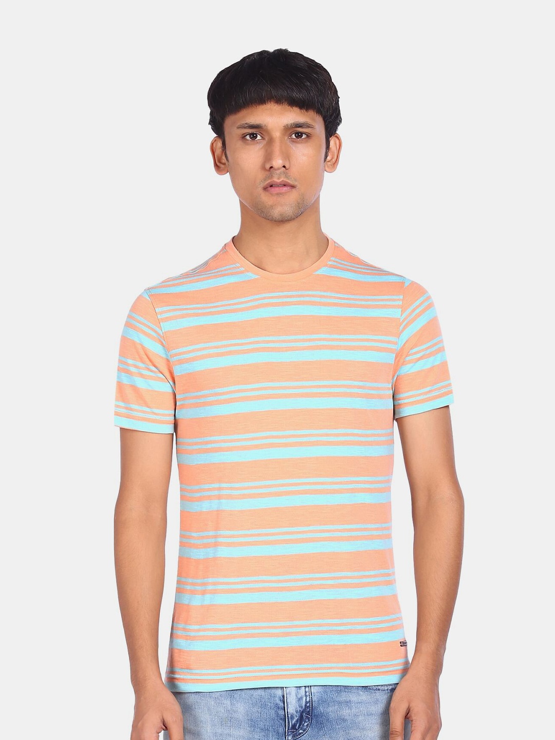 

Cherokee Men Pink & Turquoise Blue Striped T-shirt