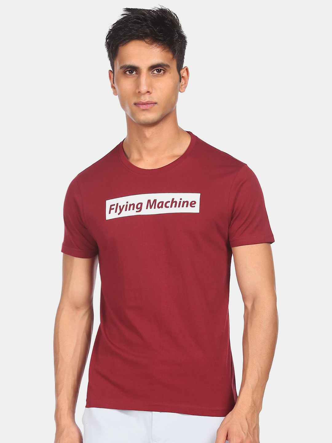 

Flying Machine Men Red & White Brand Logo Printed T-shirt