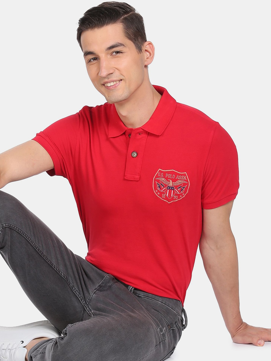 

U.S. Polo Assn. Denim Co. Men Red Polo Collar Cotton T-shirt