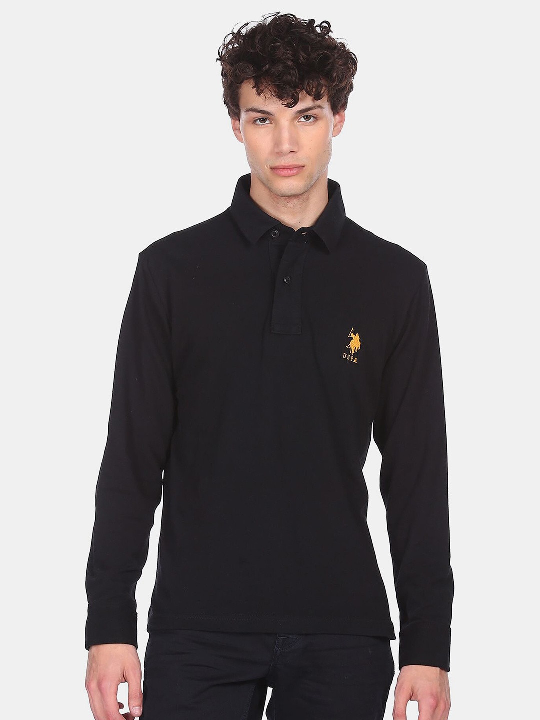 

U S Polo Assn Men Black Polo Collar T-shirt