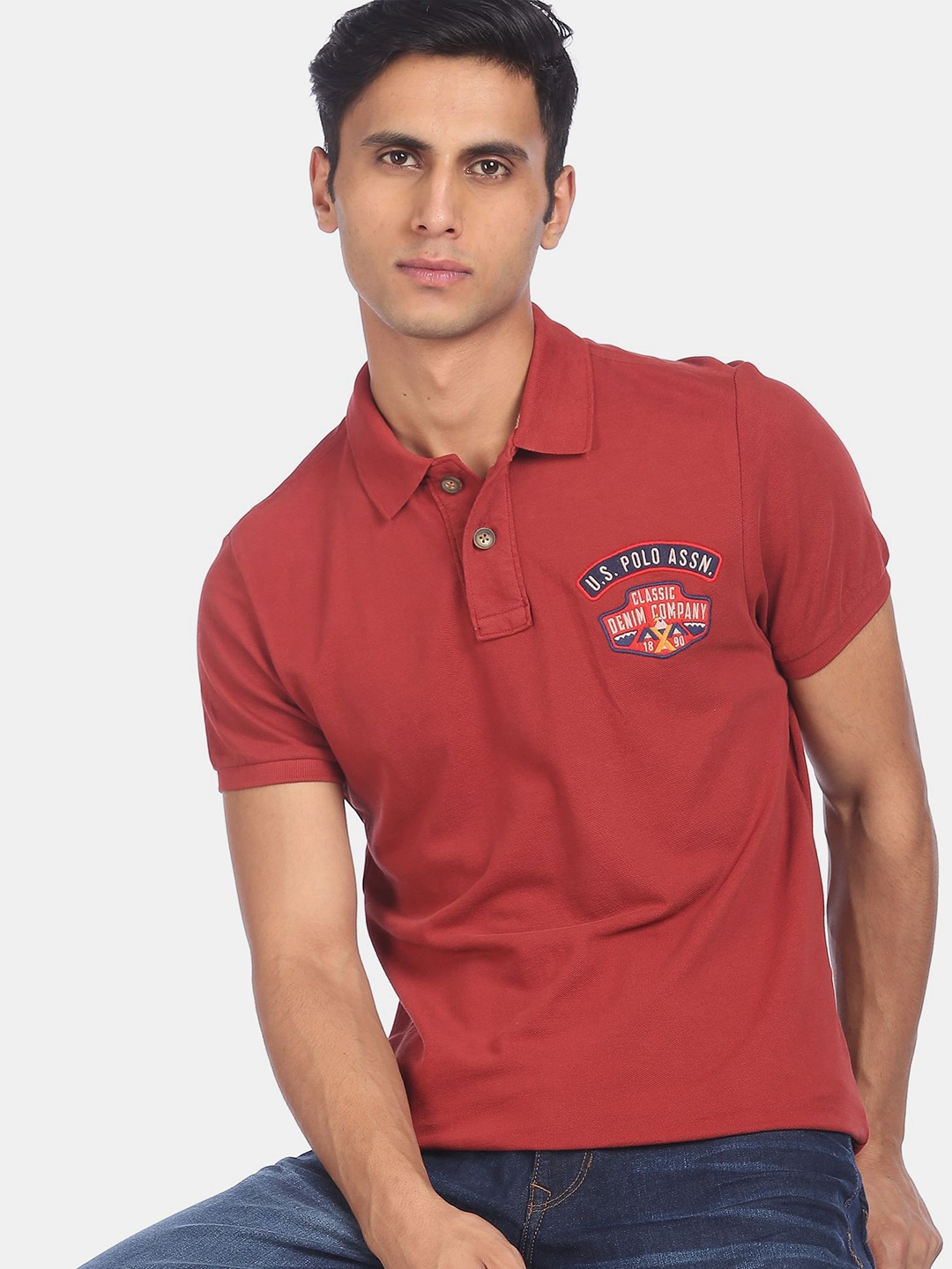 

U.S. Polo Assn. Denim Co. Men Maroon Polo Collar T-shirt