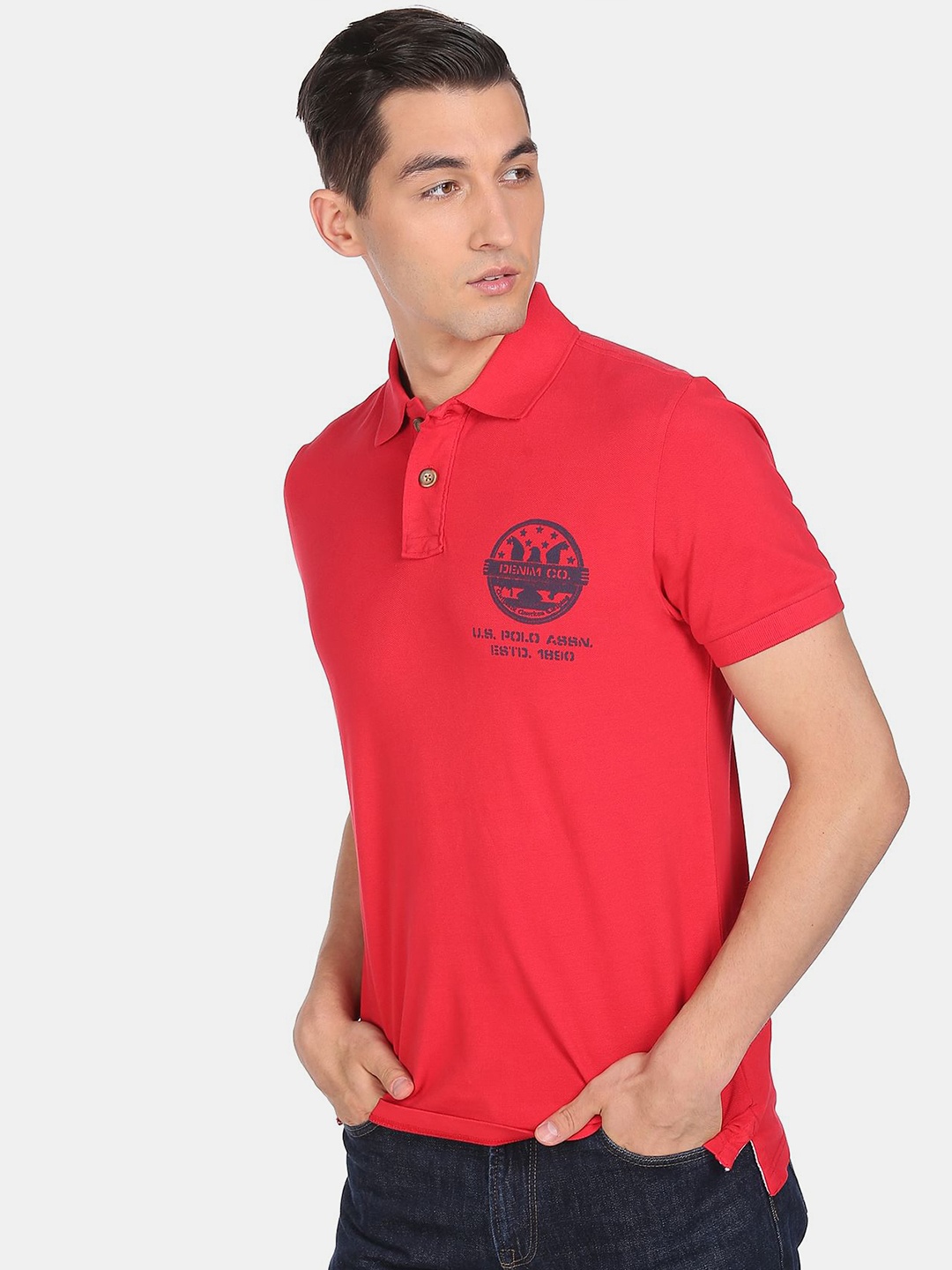 

U.S. Polo Assn. Denim Co. Men Red Typography Printed T-shirt