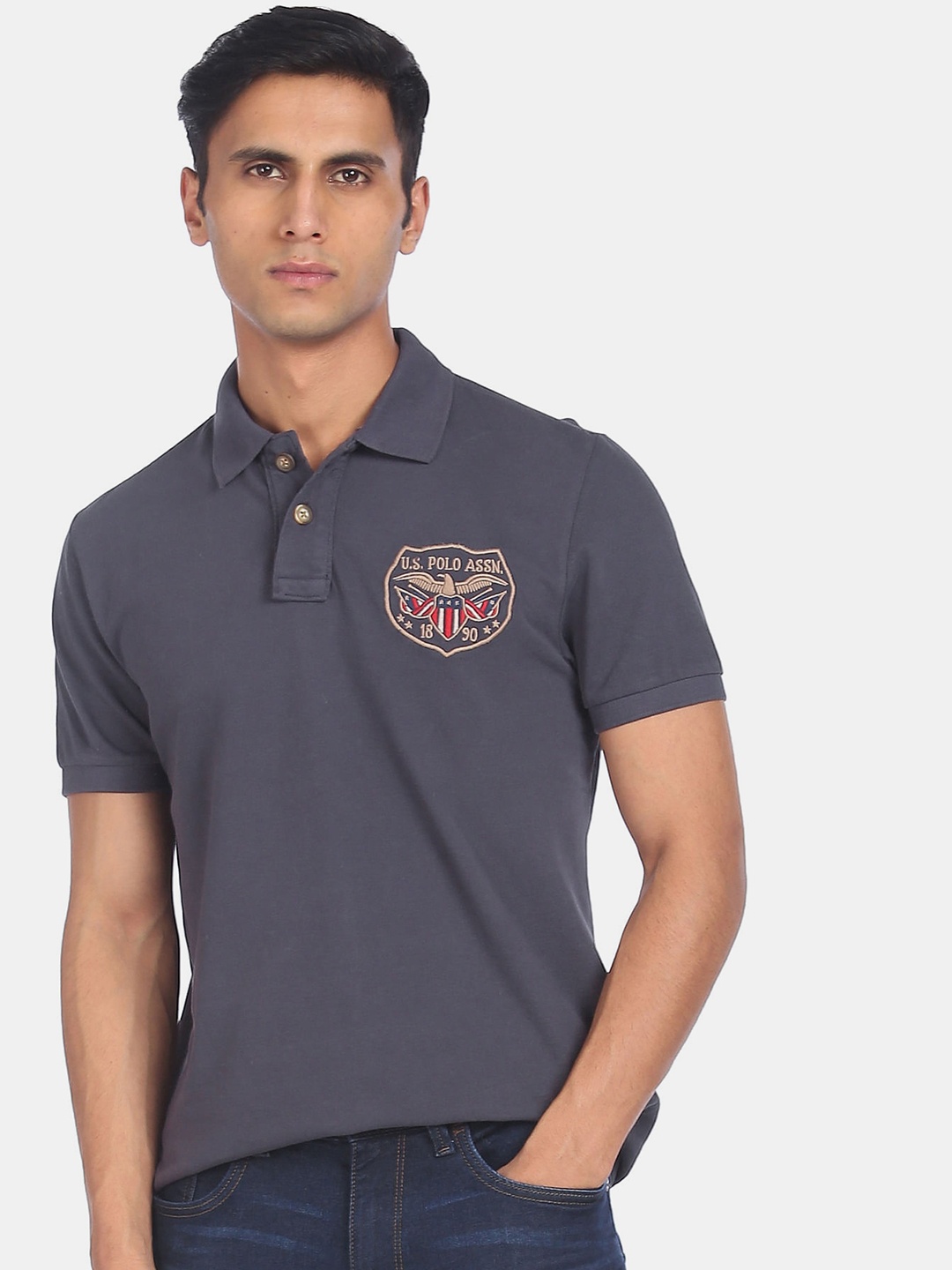 

U.S. Polo Assn. Denim Co. Men Dark Grey Polo Collar Applique T-shirt
