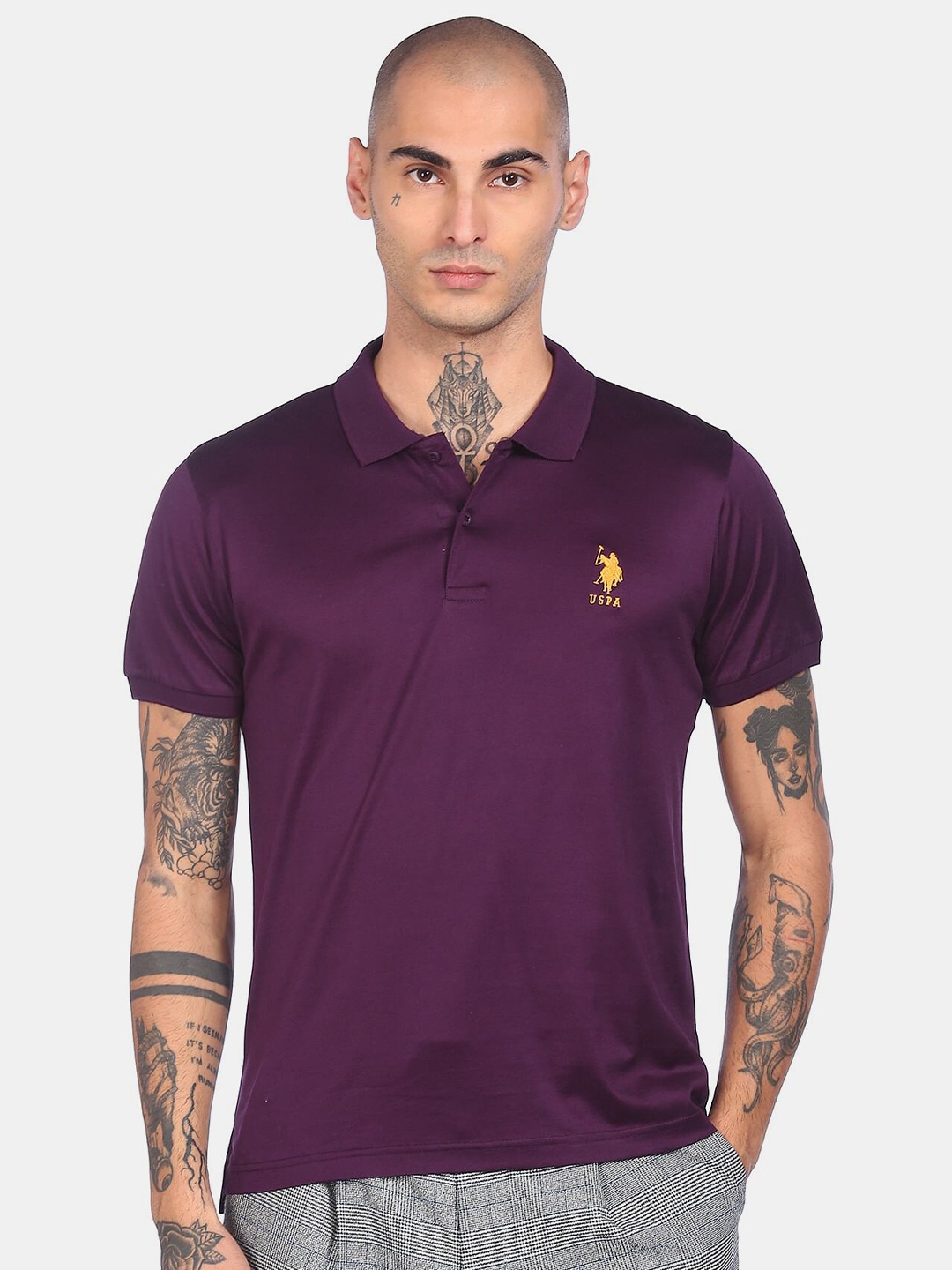 

U.S. Polo Assn. Men Purple Polo Collar T-shirt