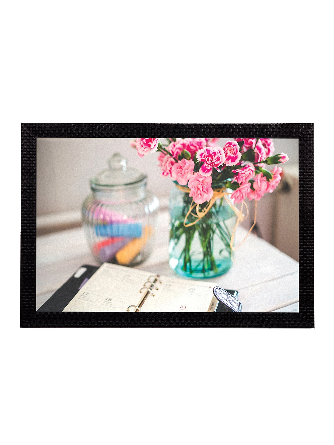 

eCraftIndia Multicoloured Table & Flowers UV Wall Art, Multi