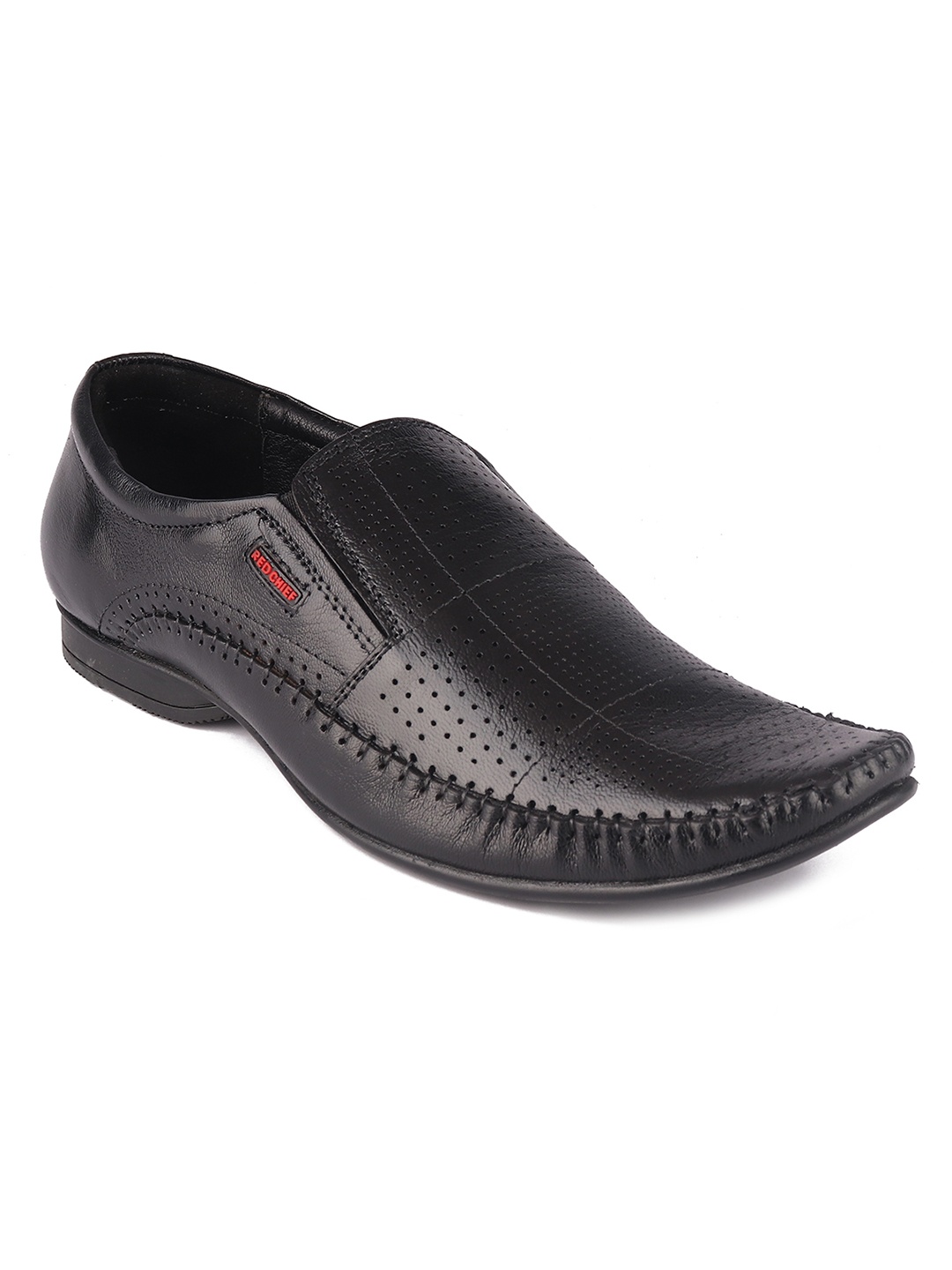 

Red Chief Men Black Textured Leather Formal Slip-Ons