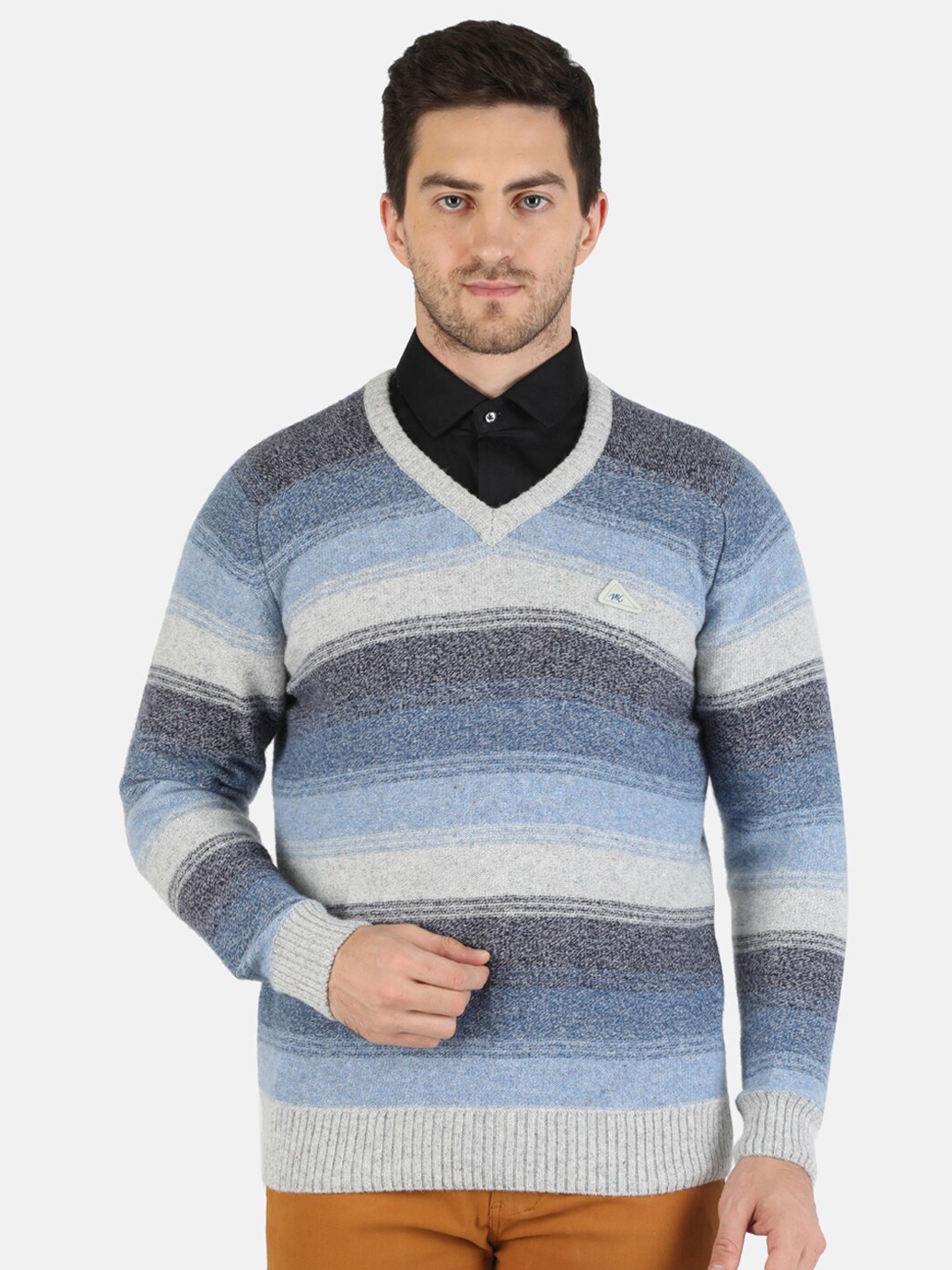 

Monte Carlo Men Grey & Blue Striped Pullover