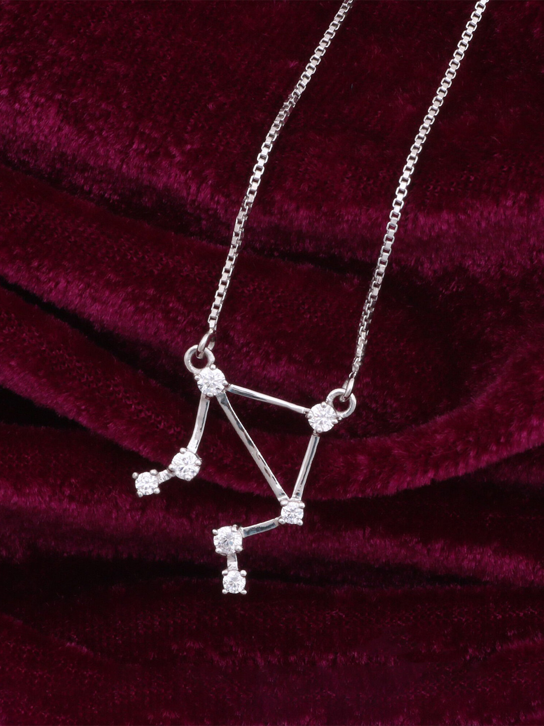

Silgo Silver-Toned & White 925 Silver Rhodium-Plated Libra Necklace