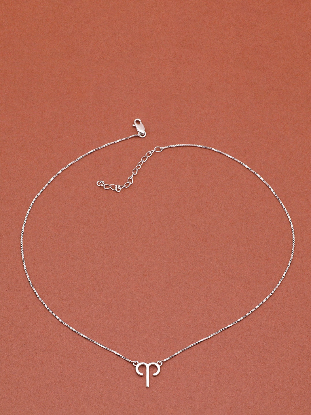 

Silgo Woman 925 Sterling Silver Rhodium-Plated Aries Zodiac Sign Outline Necklace, White