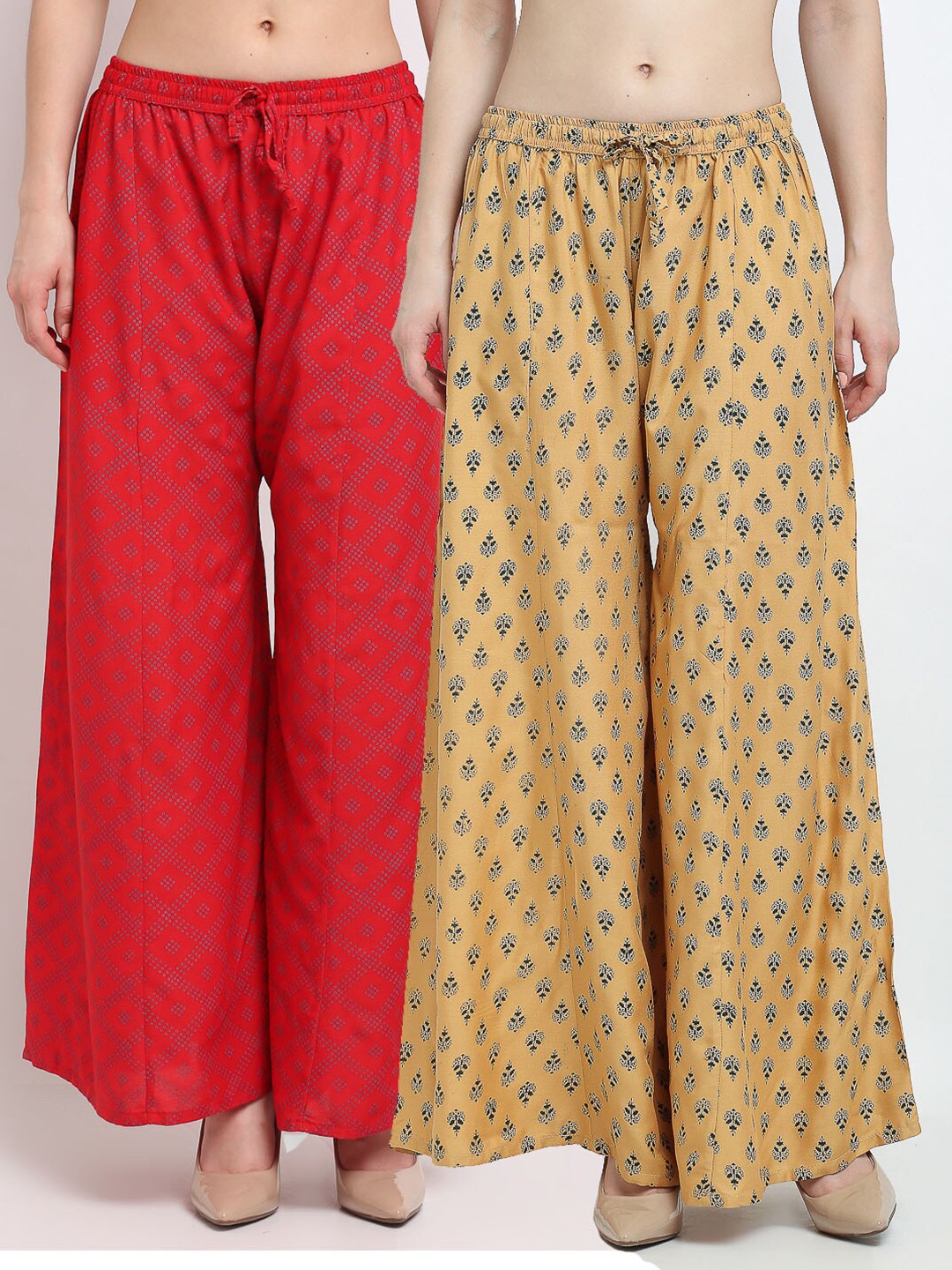 

GRACIT Women 2 Ethnic Motifs Printed Flared Ethnic Palazzos, Red