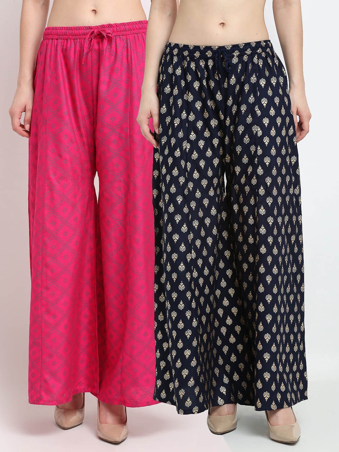 

GRACIT Women Pink & Black 2 Printed Flared Knitted Ethnic Palazzos