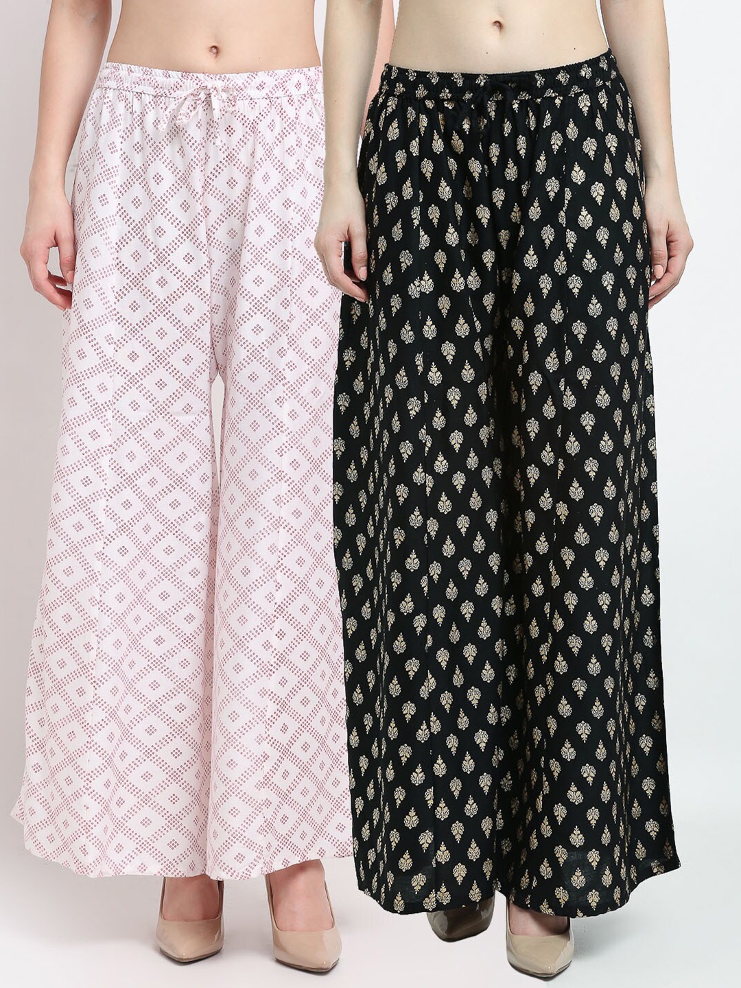 

GRACIT Women White & Black 2 Printed Flared Knitted Ethnic Palazzos