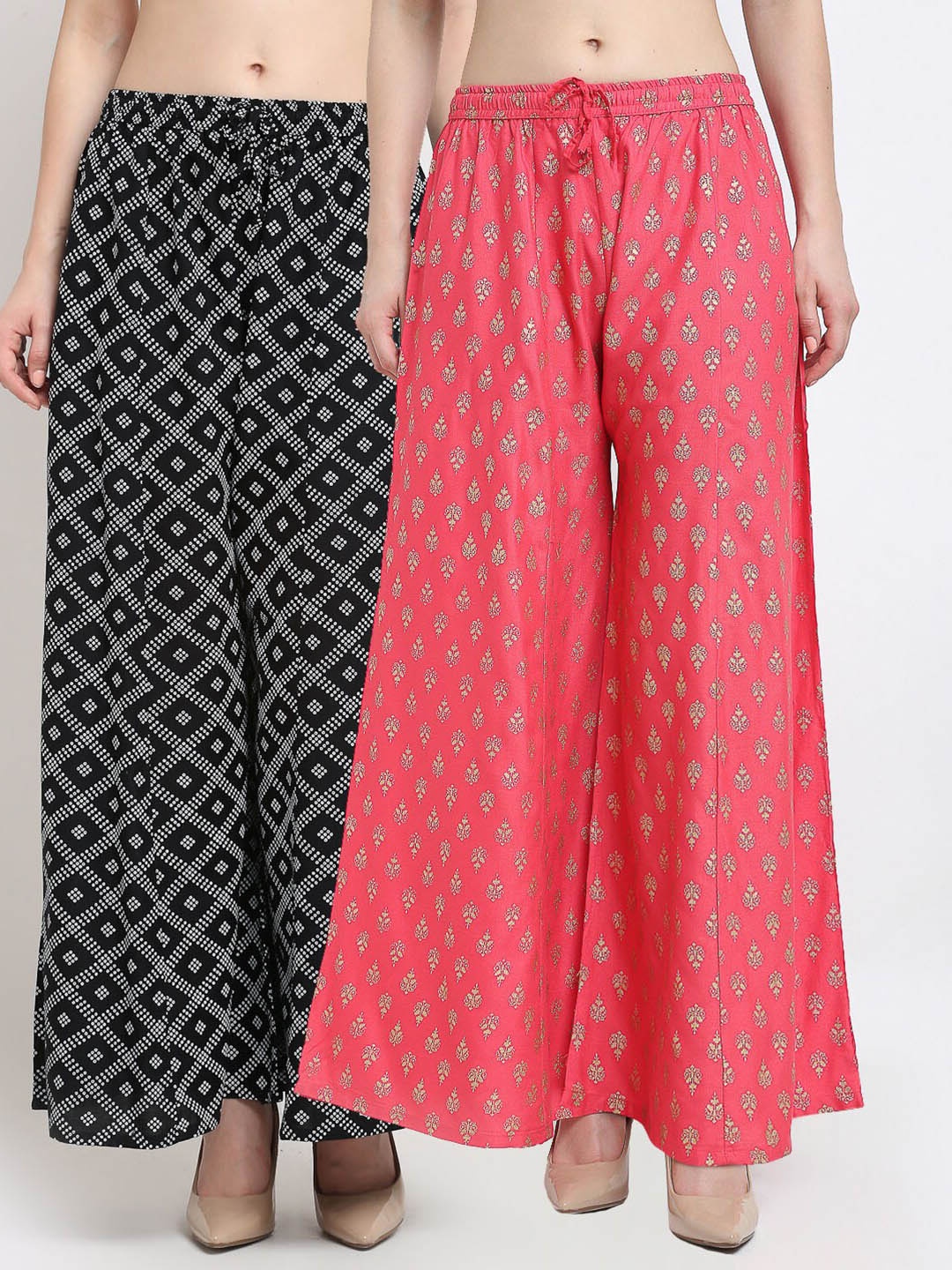 

GRACIT Women Pack Of 2 Black & Pink Printed Flared Knitted Palazzos