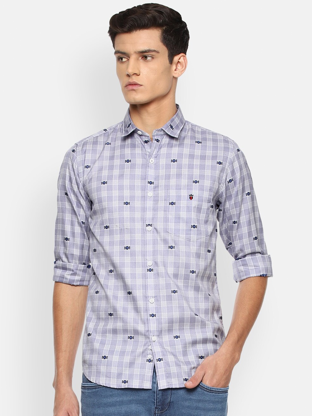 

Louis Philippe Sport Men Blue Slim Fit Checked Pure Cotton Casual Shirt