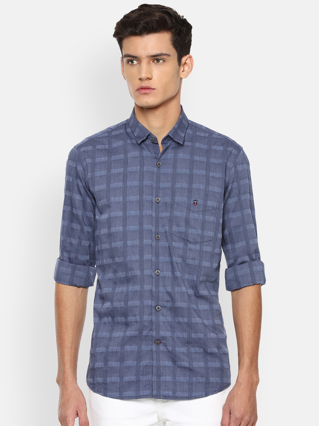 

Louis Philippe Sport Men Blue Slim Fit Windowpane Checks Checked Casual Shirt