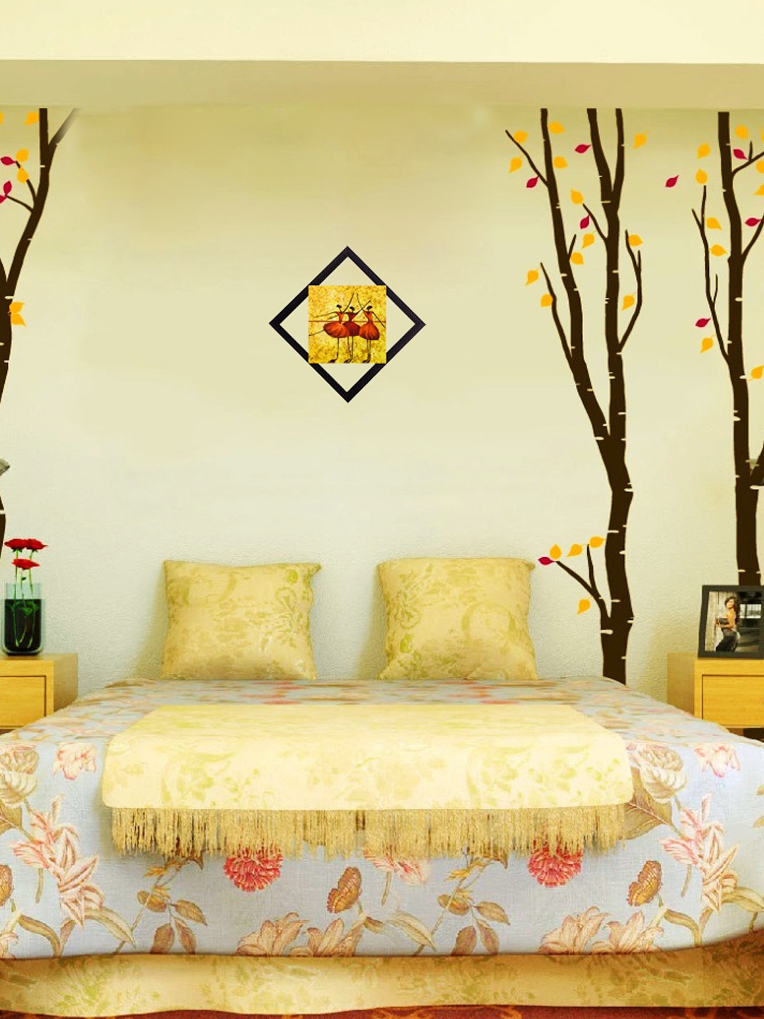 

eCraftIndia Orange & Yellow Dancing Figurines UV Wall Art