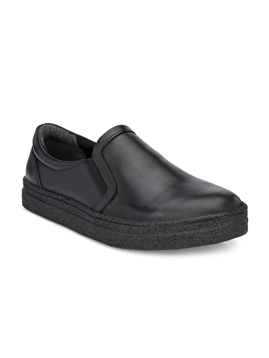 

CARLO ROMANO Men Black Solid Leather Slip-On Sneakers