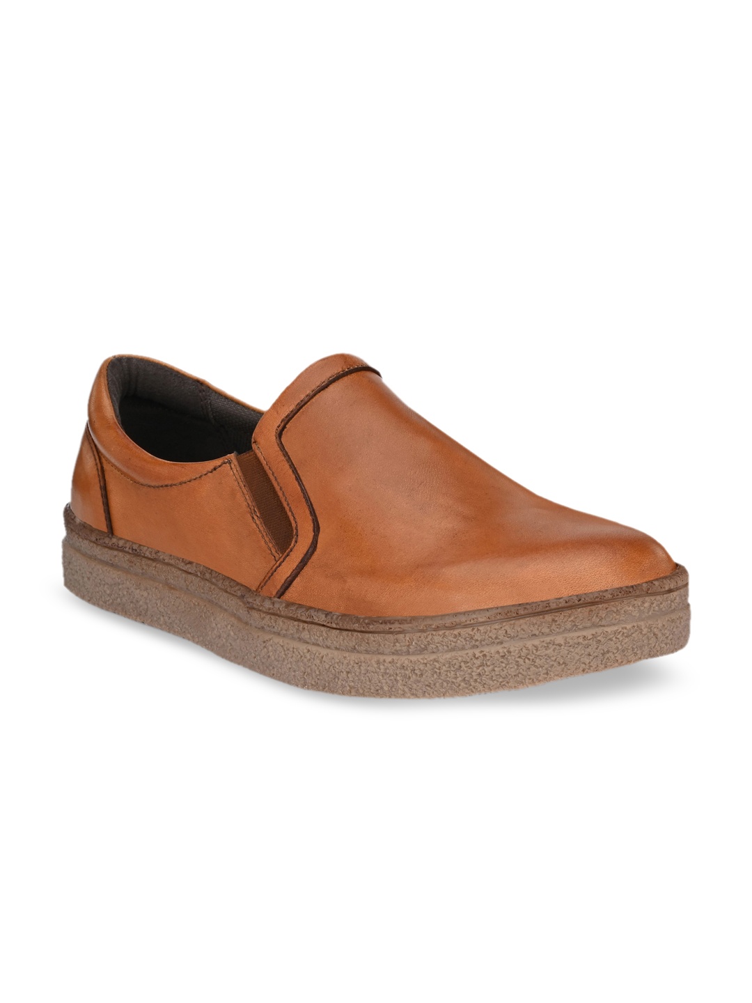 

CARLO ROMANO Men Tan Brown Leather Slip-On Sneakers